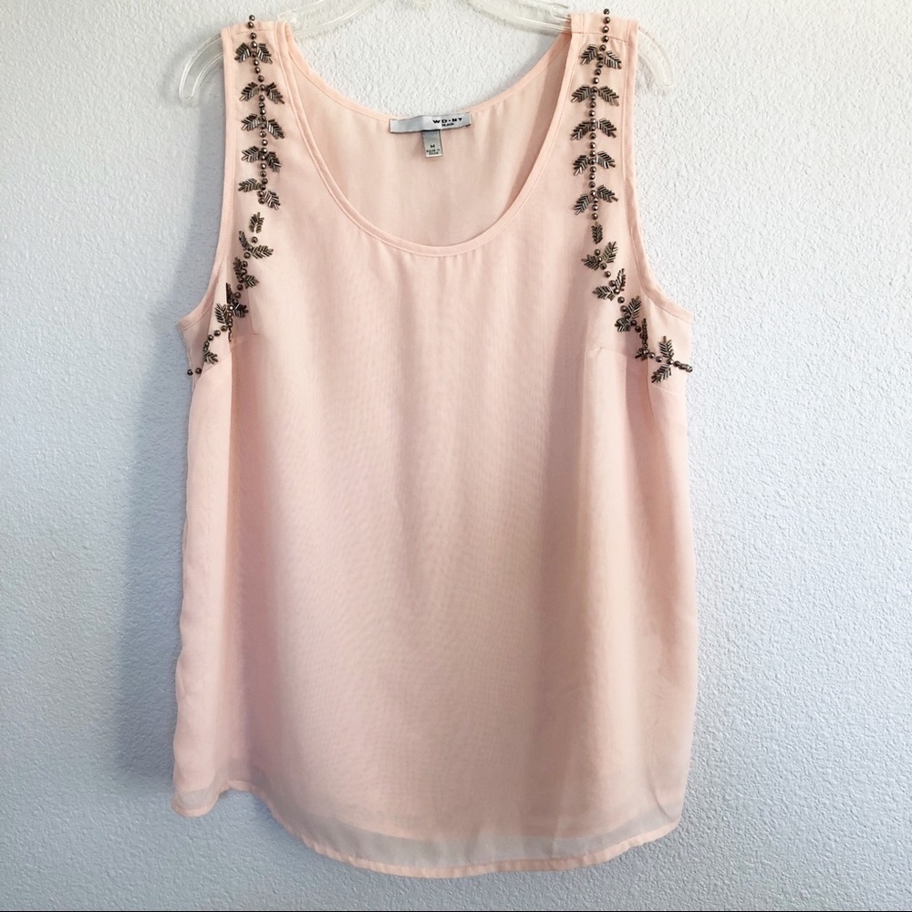 WD. NY Peach Orange Sequined Beaded Top Sz Medium